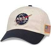 American Needle NASA Officially Licensed United Slouch Baseball Dad Buckle Strap Hat, Ivory/Navy (43570A-NASA)