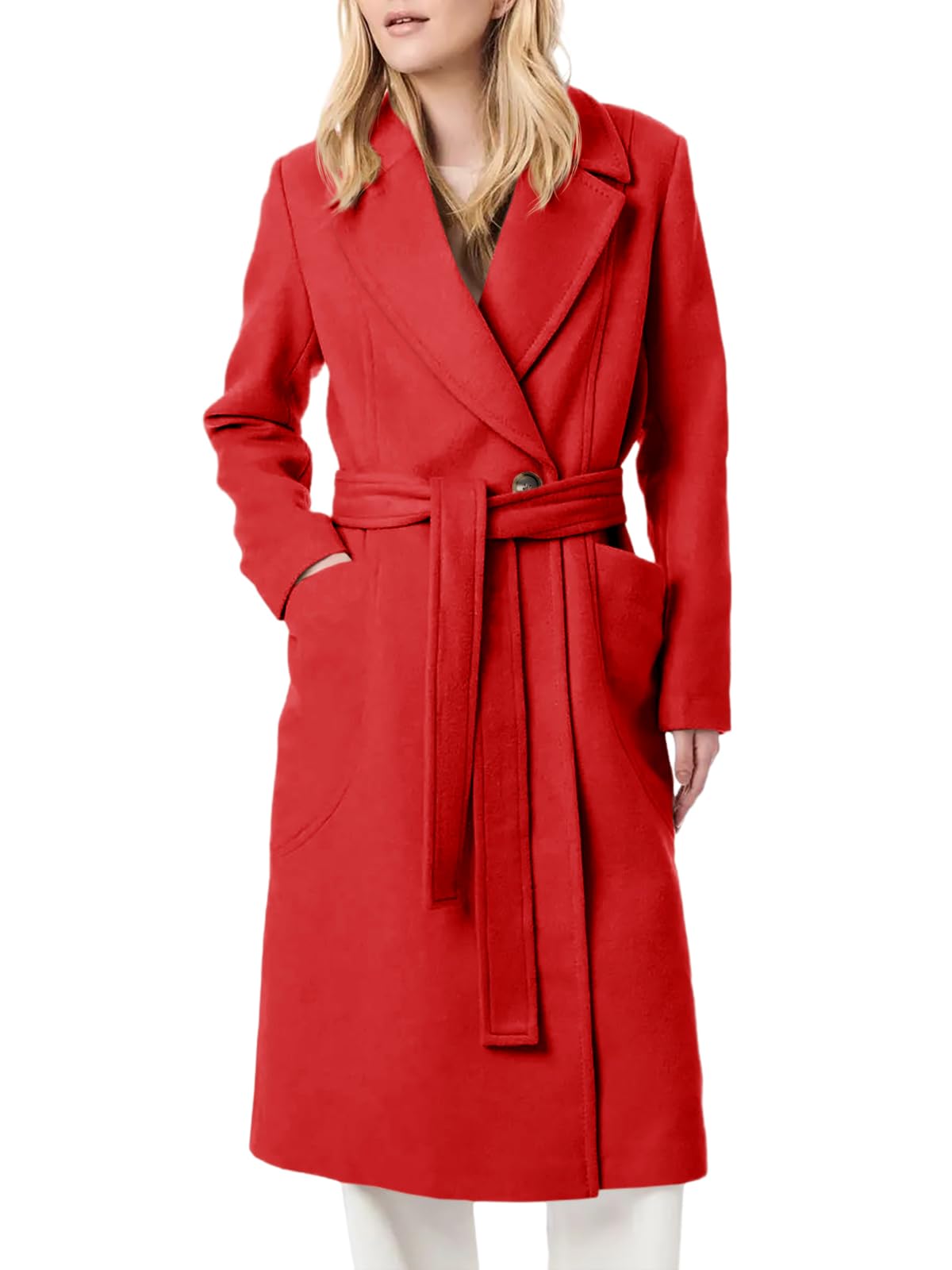 Photo 1 of *MINOR DAMAGE - USED*
Danedvi Women's Notch Lapel Collar Pea Coat Long Sleeve Casual Fall Winter Long Overcoat with Belt, S-M