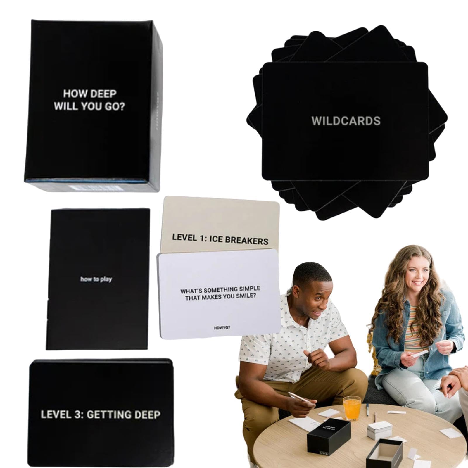 DAWRIS How Deep Will You Go? Card Game, Deep Conversations, Fun Family Party Game, Game Night Question Cards for Adults