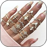 GLMOCM 22Pcs Knuckle Rings Set For Women Gold Stackable Rings Vintage Joint Finger Midi Rings Adjustable Crystal Rhinestone Finger Statement Ring Jewelry Gift for Women