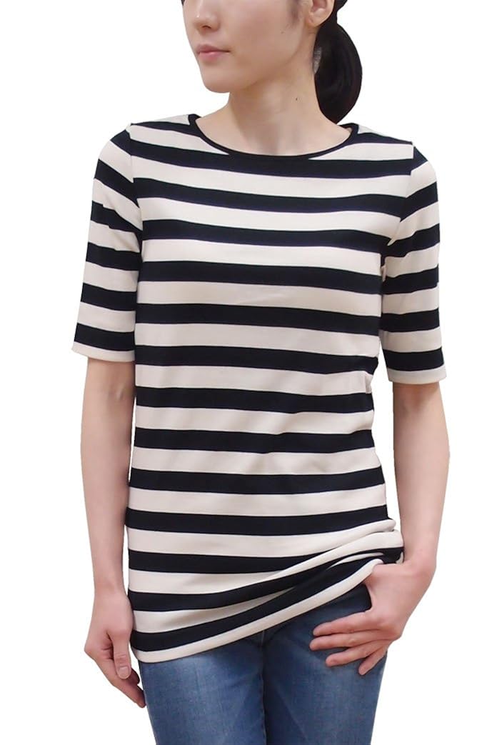 Amazon harmonie Organic Cotton (アルモニ オーガニックコットン) ワイドボーダー5分袖Tシャツ