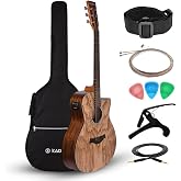 Kadence A06EQ-SC Acoustica 40" Electro Acoustic Guitar | Grand Auditorium Cutaway | AshWood | Built-in Pickup + 2 Band EQ | Includes Bag, Cable, Strap, Picks, Strings, Capo &amp; Learning Course | Natural