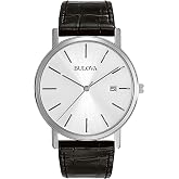 Bulova Men's Classic 3-Hand Calendar Date Quartz Leather Strap Watch, Buckle, 37mm