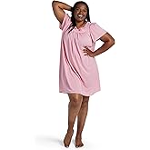 Miss Elaine Women's Short Tricot Nightgown, Flutter Sleeves and Premium Lightweight Fabric, Embroidered Neckline