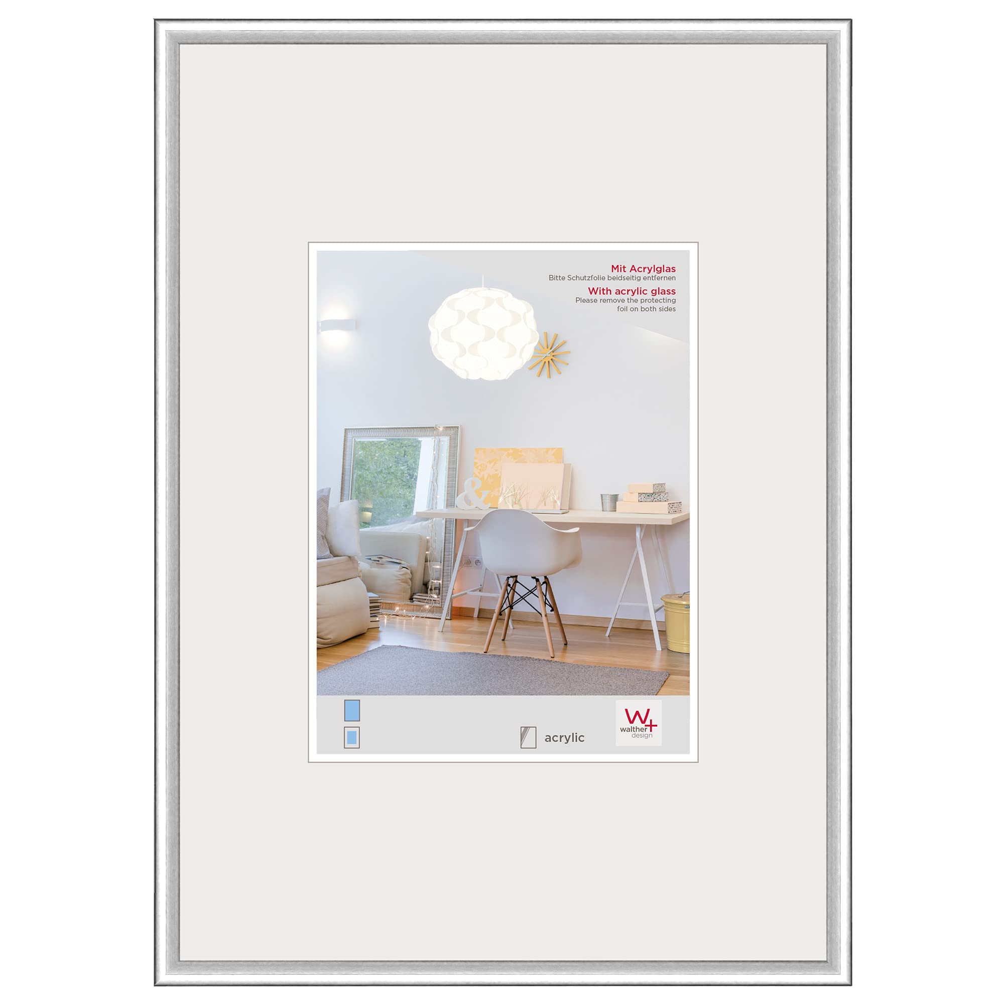 walther design Bilderrahmen silber Posterformat mit Kunstglas, New Lifestyle Kunststoffrahmen KVX691S