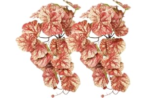 WOLEDOE 2Pack Reptile Fake Plants for Terrarium, Snake Tank Accessories, Habitat Decor Artificial Hanging Plants with Suction Cup - Fake Heuchera Micrantha Pink