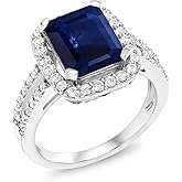 Gem Stone King 4.03 Cttw Blue Sapphire Engagement Ring For Women | 925 Sterling Silver | 10X8MM Emerald Cut | Wedding Engagement Anniversary Promise Ring For Women