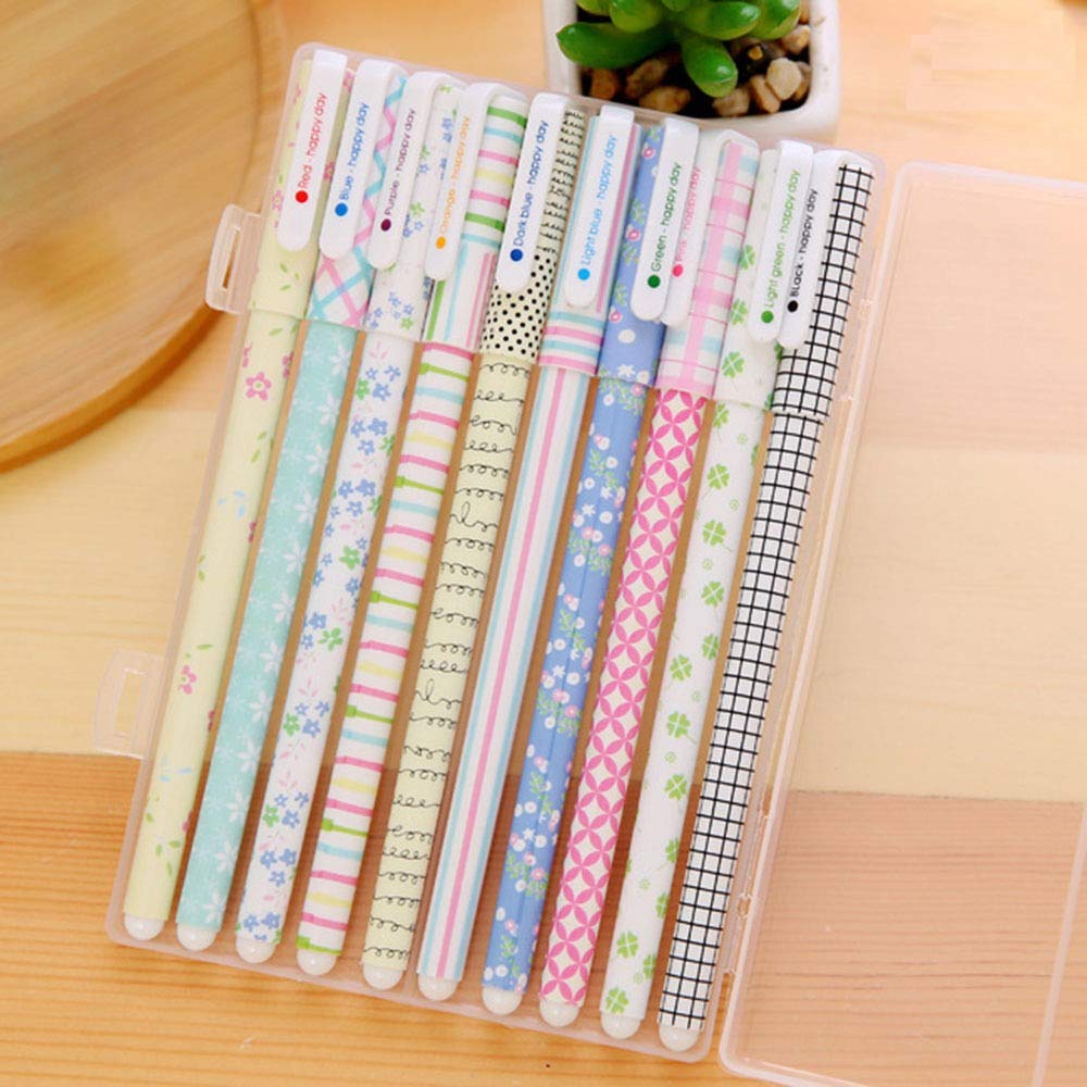SUPERTOLL 0.38 Ballpoint Pen Black Gel Pen Black Cute Cartoon Pens Stationery for School Office 10Pcs/Set(Floral Design)