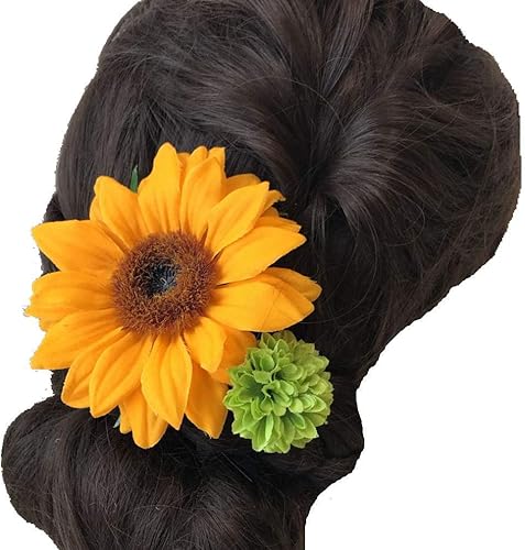Amazon 花職人の店 いるでぱいん 髪飾り ひまわり グリーン マム １輪パーツ２点セット 造花 アートフラワー ヘアーアクセサリー ウエディング ブライダル 子供 七五三 お正月 成人式 卒業式 花 浴衣 ピン コーム 通販