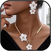 Flower Necklaces and Earrings set for Women Gold Statement Earrings White Pink Flower Jewelry Set Summer Charm Beach Vacation 2025 Dainty Trendy Accessories