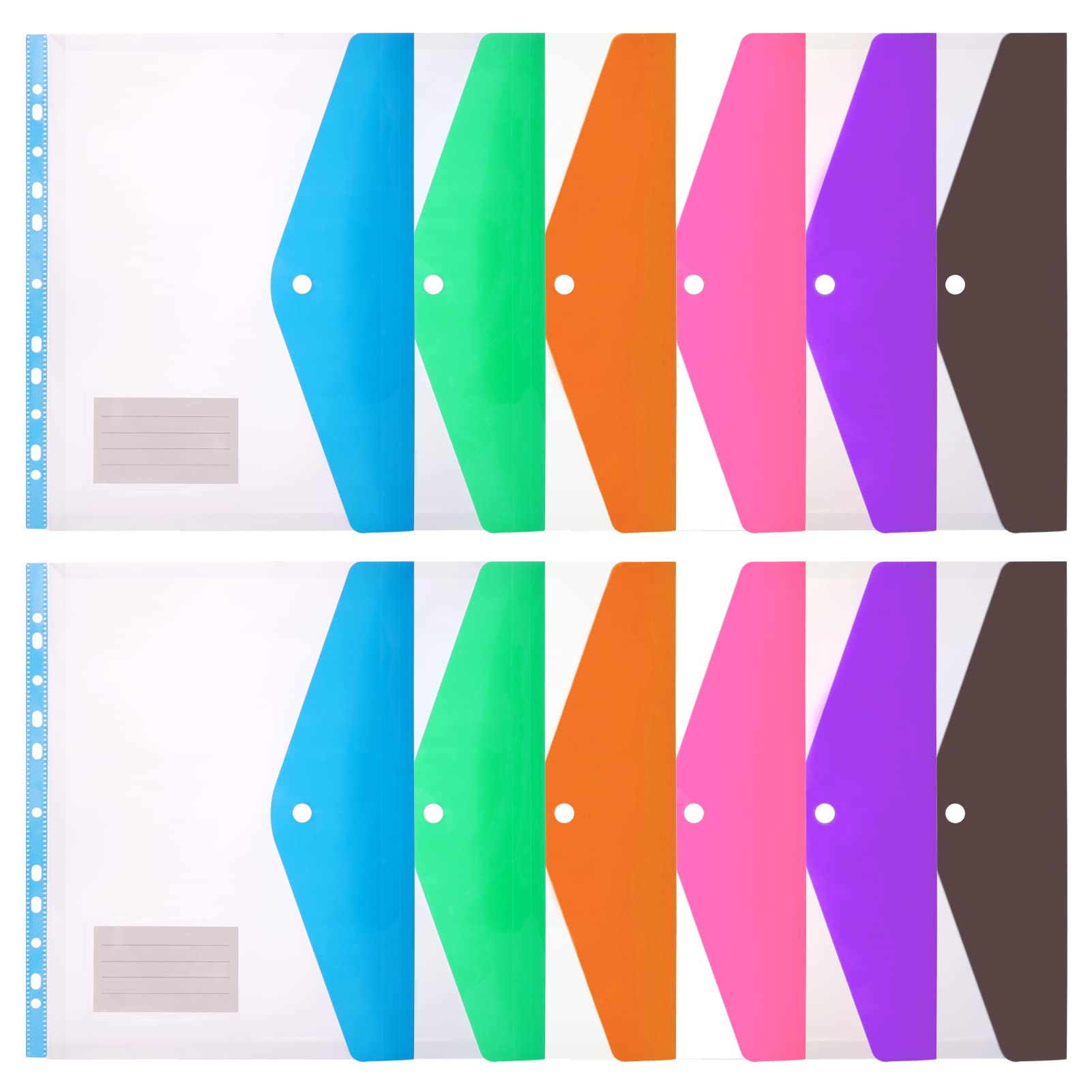 Plastic Wallets A4 Punched Pockets – 12PCS Expandable File Folders Assorted Colors, Heavy Duty Transparent a4 Documents Wallets with Label Pocket for Ring Binder, Home, Office and School Files