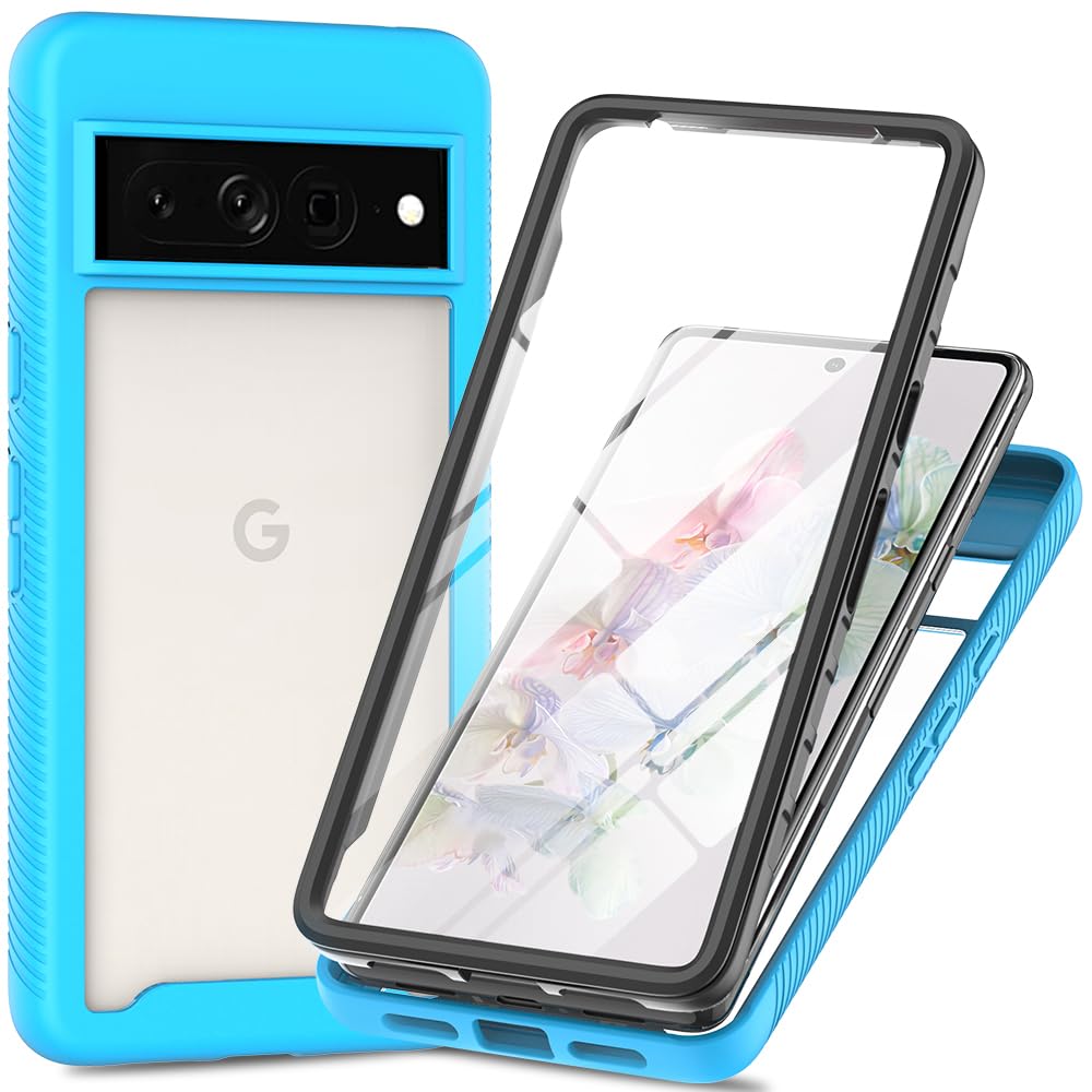 Google Pixel 8 Pro Case with Built-in Screen Protector, 360 Full Body Protective Cover Heavy Duty Anti-Scratch Shockproof Slim Silicone Bumper Clear Phone Case for Pixel 8 Pro 5G (Not 8), Light Blue โ image 1