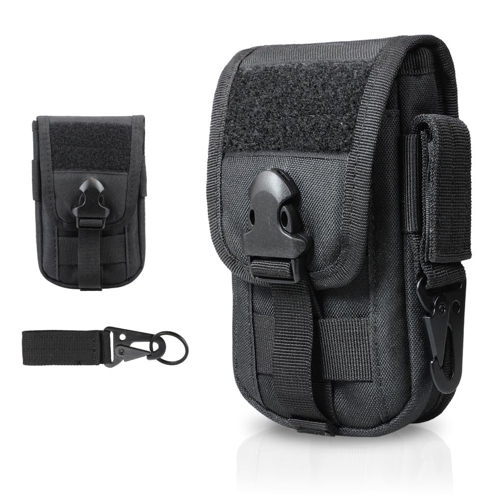 WYNEX Tactical Phone Pouch Molle, Smartphone Holster Bag EDC Utility Cellphone Lock Card Holder Organizer Fit for Waist Belt Case Include Tactical Gear Clip