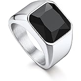 Bandmax Gemstone Signet Rings for Men, Stainless Steel Fancy Cut Cubic Zirconia Rings Blue Topaz/Emerald/Black Onyx/Ruby Ring Statement Ring Wedding Ring Size 7-14