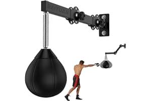 BAIYUAN Speed Bag Boxing Punching Bag, Wall Mount Height Adjustable & Fold Speed Bags for Boxing, Wall Bracket Boxing Reflex Ball, Boxing Bag as Adults Teens and Kids, Fits Home Gym Workout