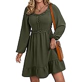 Dokotoo Womens Dresses 2025 Long Sleeve Empire Waist Ruffle Smocked Casual Mini Dress