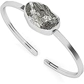 LUSTRE AND LIGHT 18x13mm Rough Natural Meteorite Adjustable Twister Bangle Bracelet for Women in Sterling Silver, August Birthstone Jewelry Gifts for Her Birthday, Anniversary, Graduation (Bezel-Set)