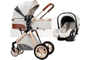 SMIXLVY Folding 3 in 1 Lightweight Baby Stroller for Newborn and Toddler, Newborn Reversible Bassinet Pram,Adjustable High Vi