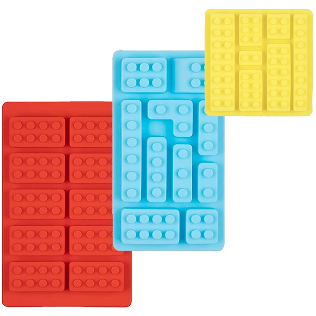 3 Pcs Chocolate Moulds - Silicone Candy Moulds for Building Block Themes, Kids Cake & Cupcake Decorations - Multi-Size Ice Cube, Candy & Chocolate Moulds