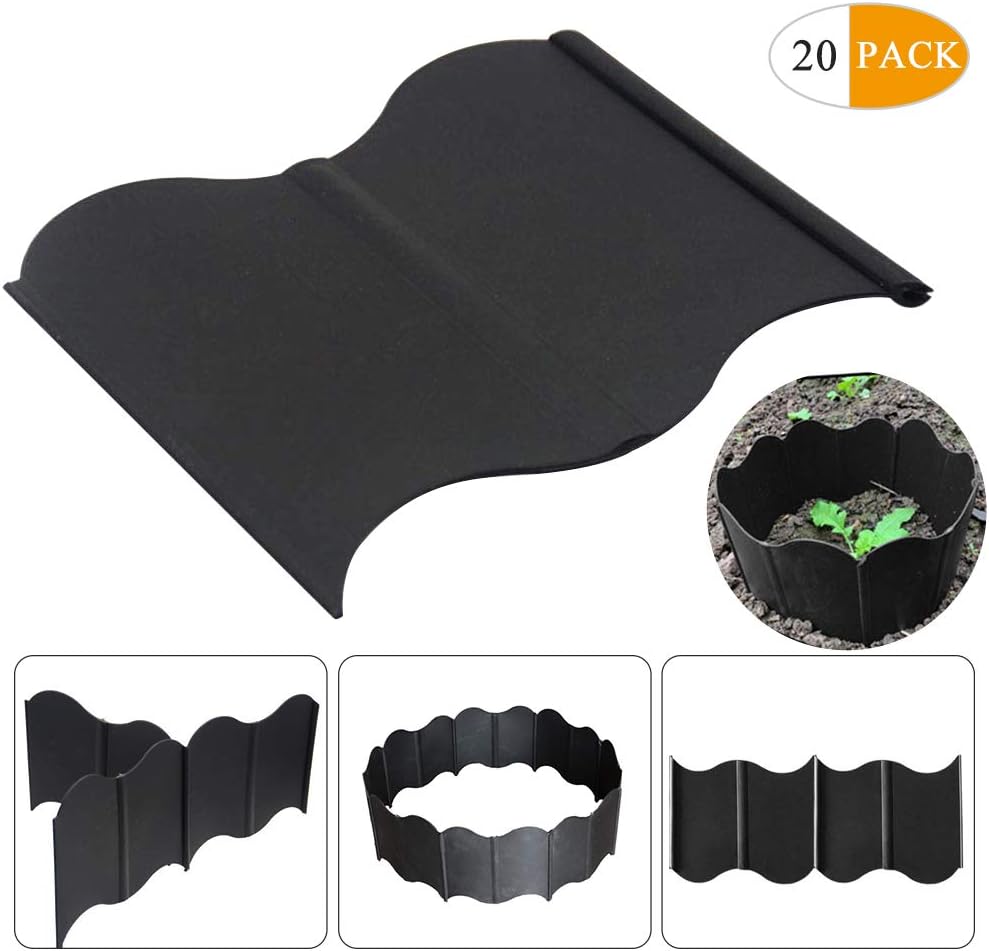 20 Pack Garden Lawn Edging Plant Border, Flexible Interlocking Landscape Edging Kit Plastic Palisade Fence DIY Decorative Flower Bed & Grass Garden Border
