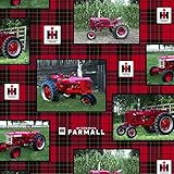 FARMALL TRACTOR PLAID ALLOVER COTTON FABRIC-INTERNATIONAL HARVESTER FARMALL TRACTOR COTTON FABRIC SOLD BY THE YARD