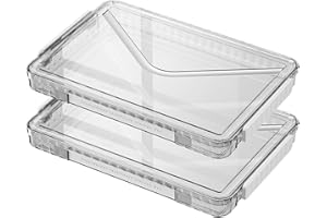 RHONZHAO 2 Pack Clear Plastic File Storage Boxes with Latching Lids, Transparent Certificate Organizer with Handle, Portable Project Case for Drawers, Clear Stackable File Box (‎White Latches, Small)