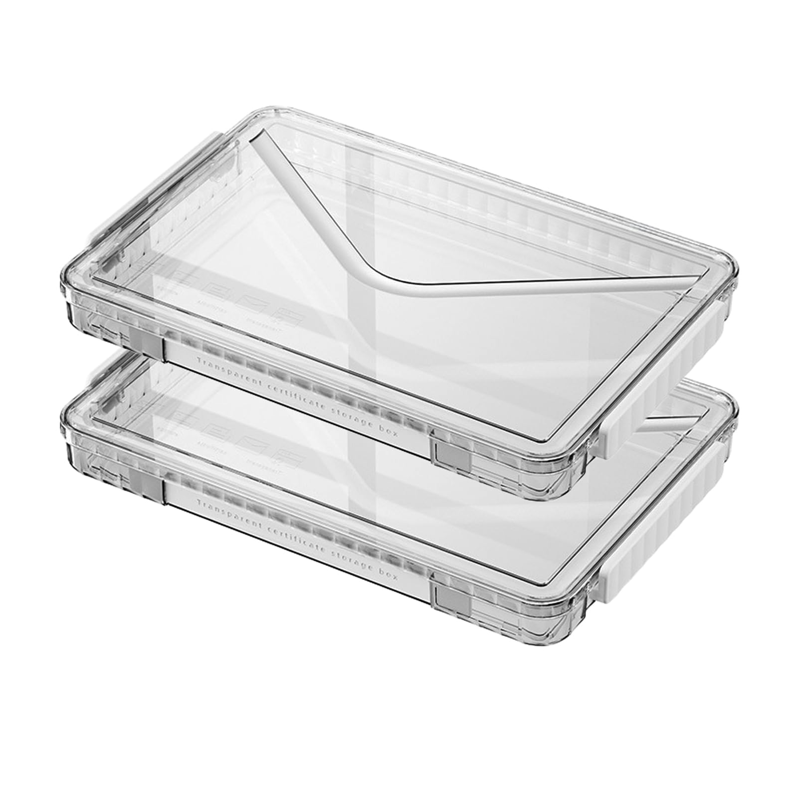 Photo 1 of RHONZHAO 2 Pack Clear Plastic File Boxes w/Latching Lids, Stackable A4 Storage (?White Latches, Small)