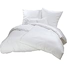 Biber Bettwäsche-Set "Pura" 200 x 200 cm uni weiß - Bettdecke und Kopfkissen-Bezug aus Flanell-Baumwolle mit Reißverschluss, Kuschelig warm im Winter - Feinbiber Bett-Bezug für 2 Personen