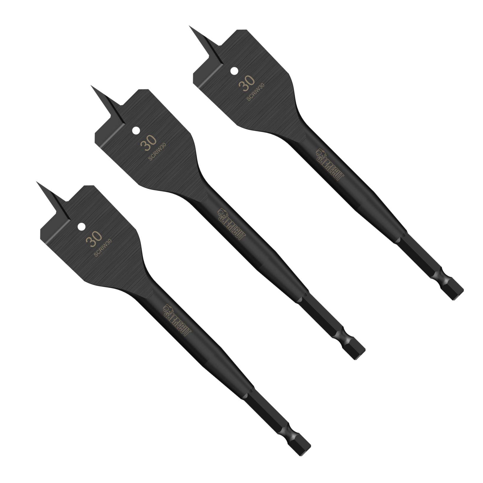 3 x SabreCut SCRIW30_3 30mm x 152mm Impact Rated Flat Wood Spade Bits for Softwood Hardwood Chipboard