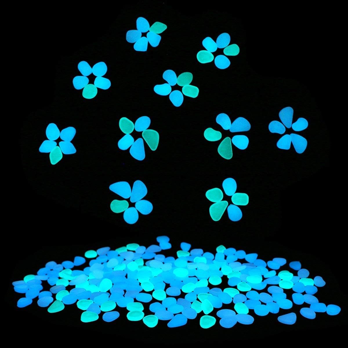 200 Pcs Glowing Rocks, EVERMARKET Glow in The Dark Garden Pebbles Stones Rocks for Yard and Walkways Decor, DIY Decorative Luminous Stones in Blue and White