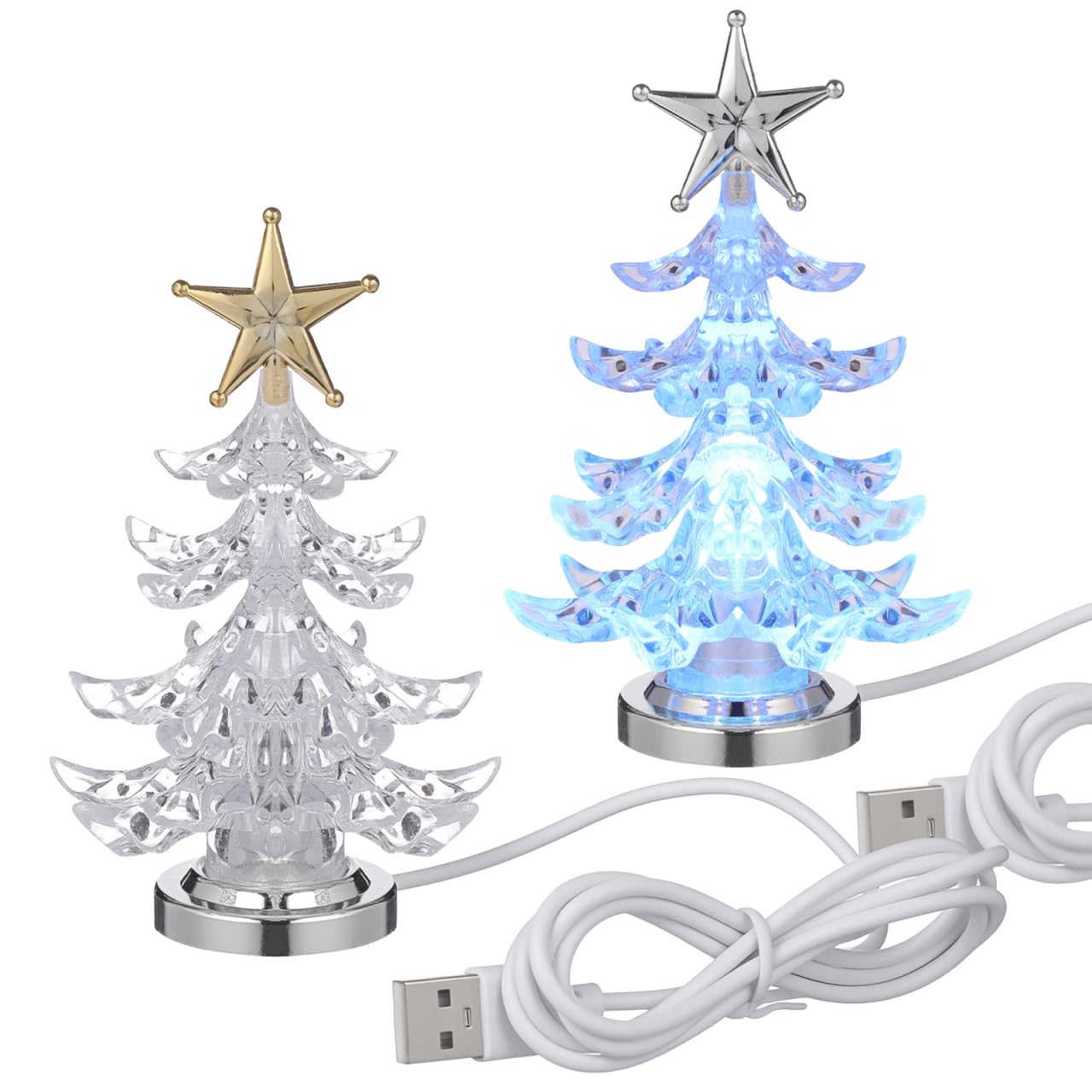 OSALADI 2pcs Tabletop LED Christmas Trees, Light up Colorful Acrylic Christmas Tree USB Desktop Lamp Night Light for Baby Room Bedroom Decoration