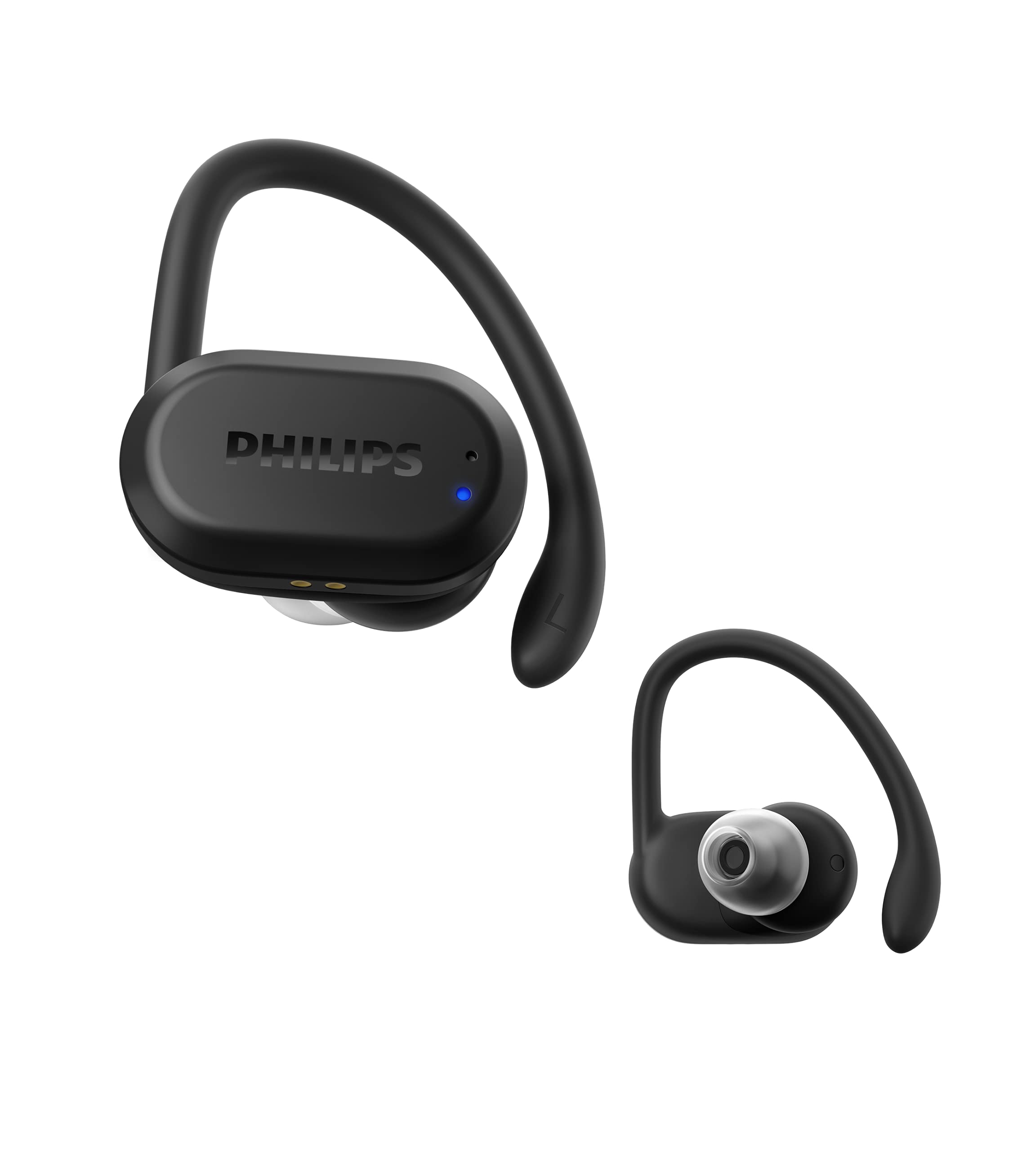 PHILIPS A7306 True Wireless Sports Headphones with Detachable Ear Hooks, Heart-Rate Monitor, UV Cleaning Charging case, Awareness Mode, Waterproof, TAA7306BK