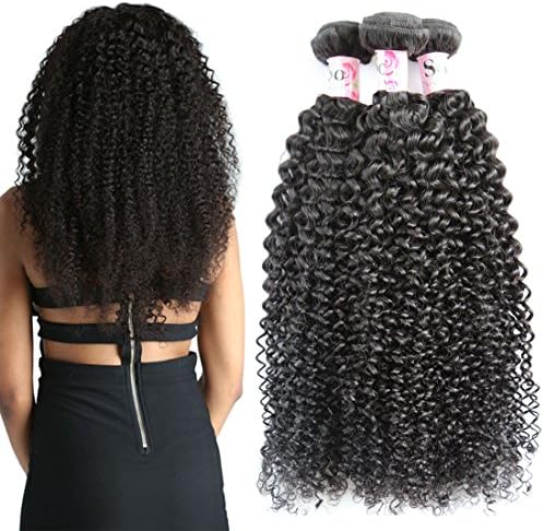 XiaoYuan 7A Brazilian Unprocessed Virgin Kinkys Curly Human Hair Weave 3 Bundles Human Hair Extension Natural Color 95-100g/pc (10"12"14")