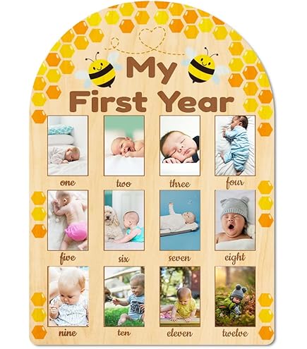 Tableau Photo « My First Year » - Tableau En Bois Pour Premier Anniversaire De Bébé - Tableau Photo Mensuel Sur Le Thème Du Soleil - Décoration Pour 1er Anniversaire - Cadre