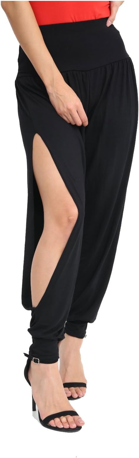 HAAS TRADING® Ladies Ruched Side Split Slit Ali-Baba Harem Trouser Womens Long Stretch Legging
