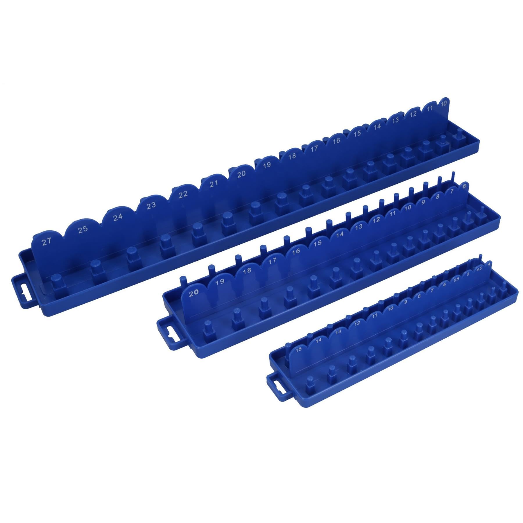 AB Tools 3pc ABS Plastic Socket Holder Tray Sets Metric 1/4", 3/8", 1/2" dr Rail TE834