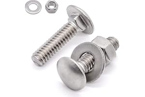 Glvaner (10 Sets) 5/16-18 x 3/4" Stainless Steel Carriage Bolts Screws Round Head Square Neck and Hex Nuts & Flat Washers 304 Stainless Steel 18-8 Full Thread Coverage