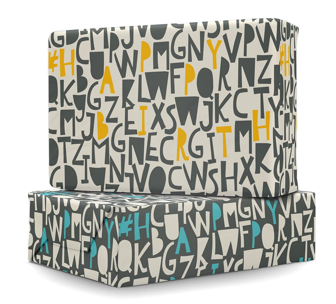 LittleGreen® funky type recyclable birthday wrapping paper bundle, 8 sheets, 16 tags, 100% recycled luxury gift wrap set, UK made 70cm x 50cm