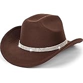 Vintage Roll Up Western Cowboy Hat for Men Women Cowgirl Fedora Hats Black/Brown Different Decorative Band M