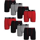 Reebok Mens Boxer Briefs - 8 Pack 6'' Inseam Soft Stretch Performance Mens Underwear Athletic Boxer Briefs with Contour Pouch