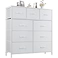 DUMOS Dresser for Bedroom, Storage Drawers, Fabric Storage Tower with 9 Drawers, Chest of Drawers with Fabric Bins, Sturdy Metal Frame, Wood Tabletop for Guest Room, Closet, Entryway, Nursery, White
