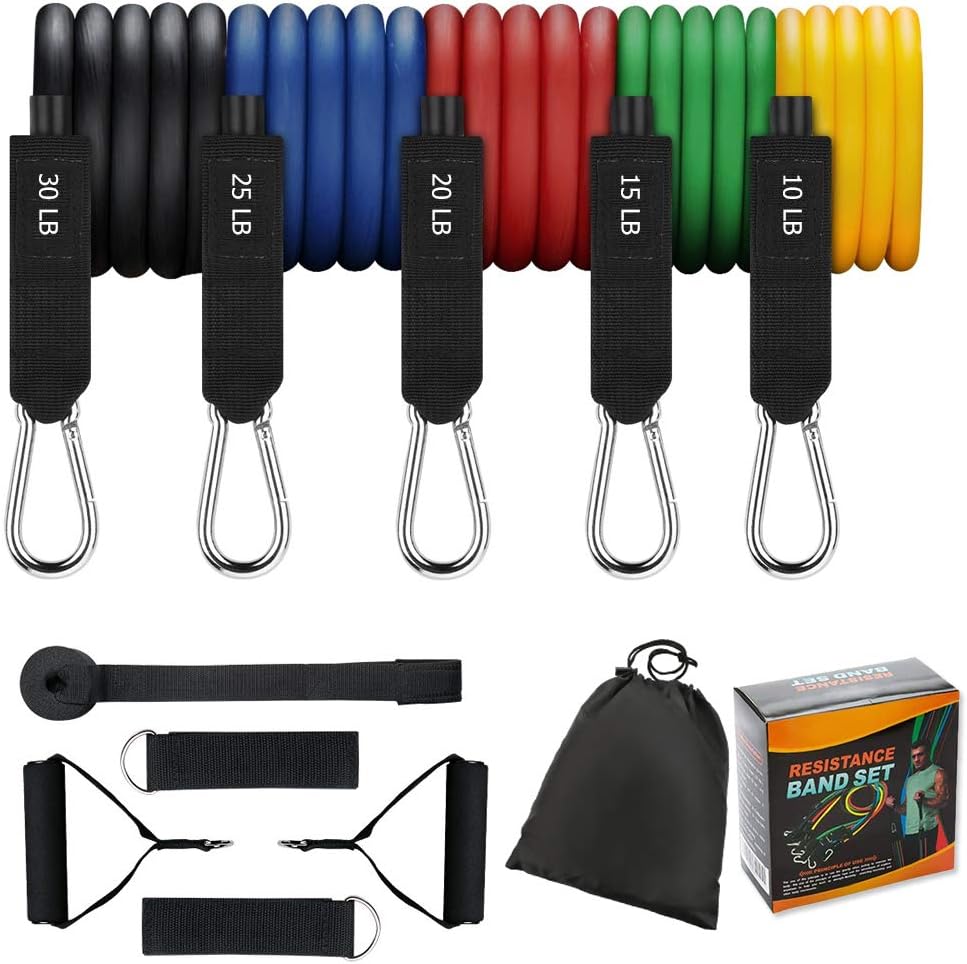 Smaid Resistance Bands Set with Handles(11pcs) - with Portable Bag, Exercise Bands Door Anchor Handle Resistance Training and Ankle Straps Resistance Tube Kit | 90-Day Home Workouts