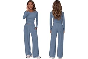 2 Piece Workout Sets for Girls Side Ruching Crop Long Sleeve Tops Wide Leg Baggy Pants Kids Matching Lounge Set with Pockets