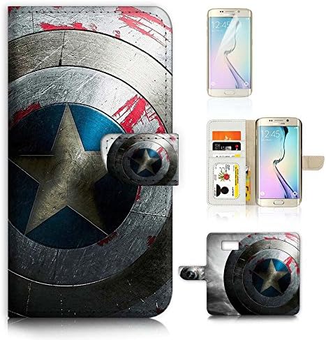 ( For Samsung S7 Edge ) Flip Case Wallet Cover with Screen Protector - US B30018 - Captain America Super Hero B30018