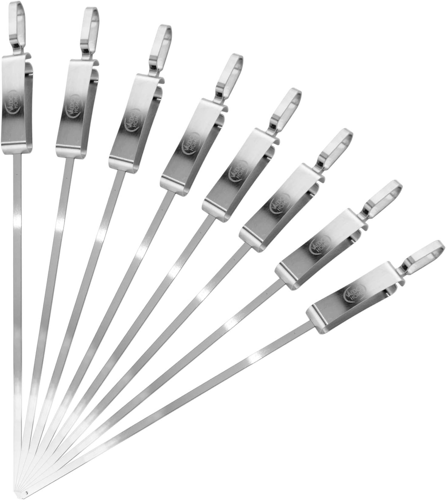 BBQ Stainless Steel Kabob Skewers for Barbecue Stick Grilling, 16 Inch Long With Metal Sliding Handle (8)