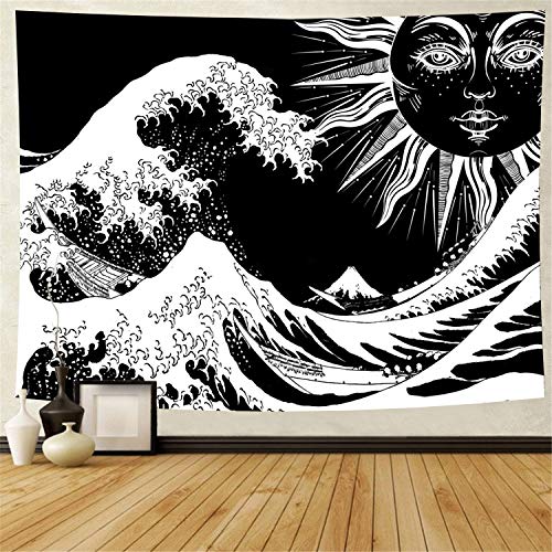 Sun and Wave Tapestry Black and White Tapestry Wall Hanging for Home
