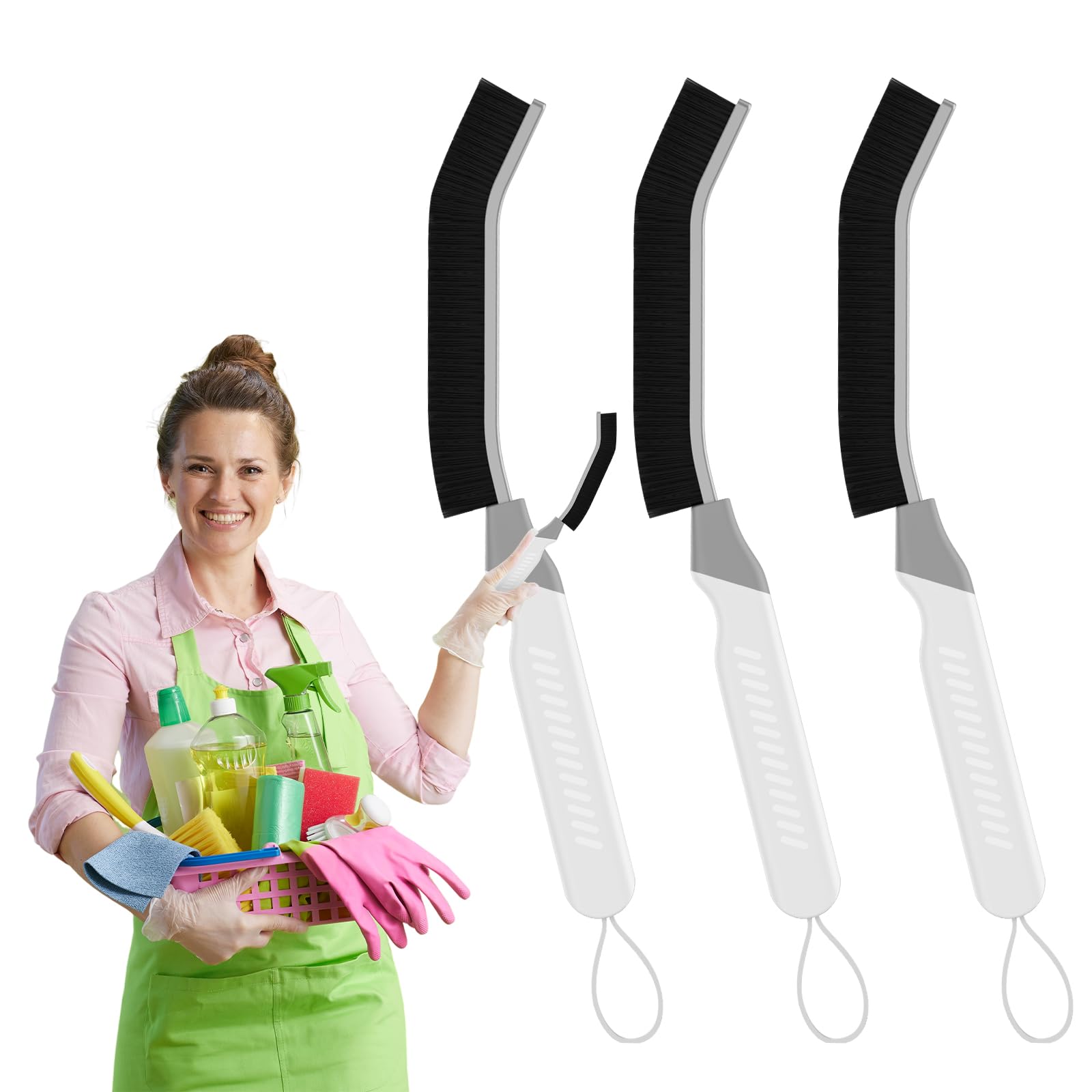 Photo 1 of Cleangor Crevice Cleaning Brushes, Scrub Brush Tool for Hard to Reach Tight Spaces, Home Essentials Cleaning Supplies for Shower, Bathroom, Kitchen, Toilet, Window (3, White)