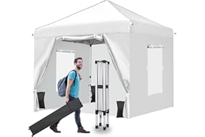 Nianles 10x10 Pop Up Canopy Tent with 4 Removable Sidewalls and Windows, Ez Pop Up Outdoor Canopy, Adjustable Commercial Tent with Roller Bag, 4 Sandbags White