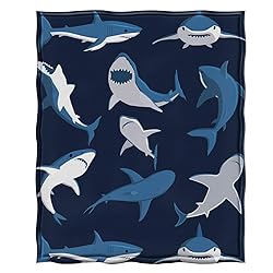 Jekeno Cartoon Shark Blanket Blue Soft Warm Print