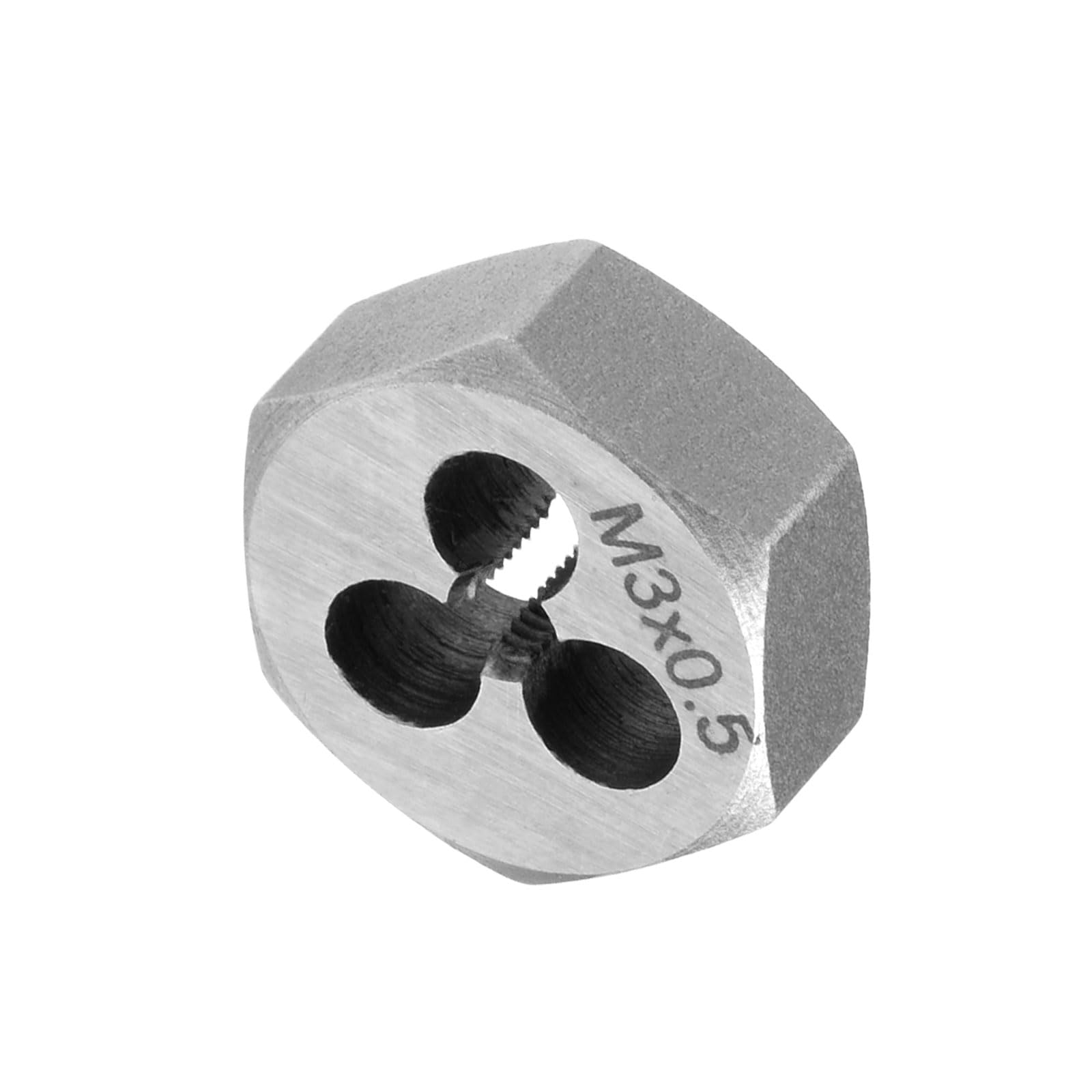 CoCud Hex Rethreading Die, M3 x 0.5 Pitch, Carbon Steel Cylindrical Pipe Threading Tool with 3 Chip Holes - (Applications: for Threading Repairing)